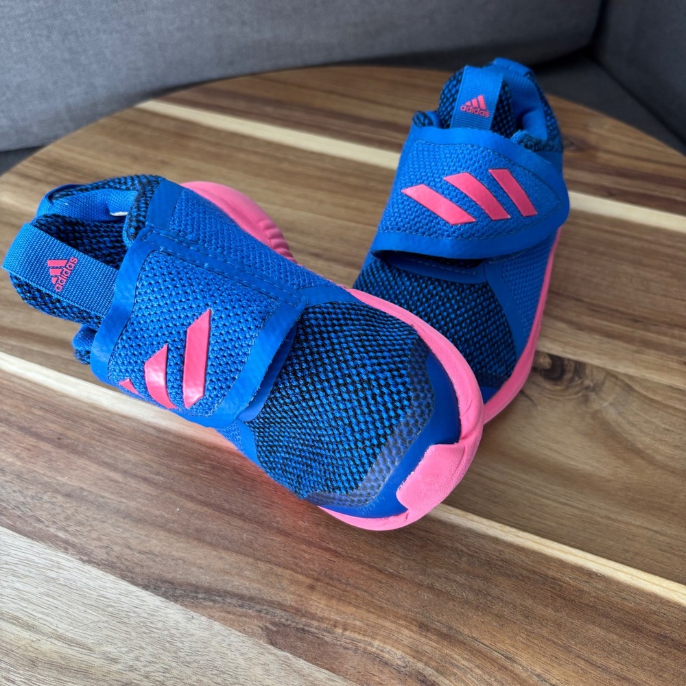 Adidas FortaRun Blue Pink Hook and Loop Kids Sneakers Low Top Mesh Shoes size 10